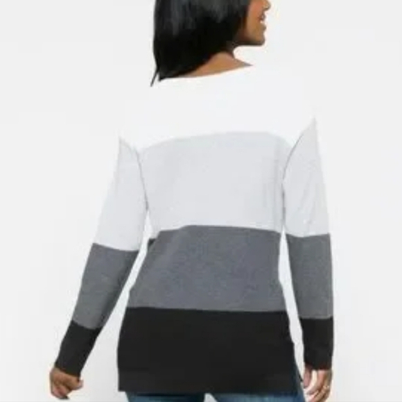 Vince Camuto Antony Colorblock Stripe Knit Slouchy Pocket Sweater Size Medium - Picture 4 of 9